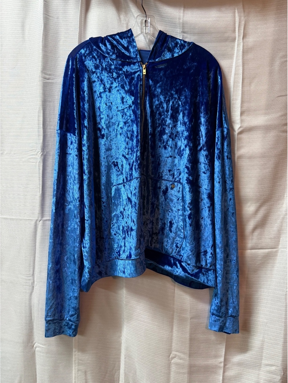 Fabletics Crushed Velour Zip-Up Hoodie in Blue, Size 3X